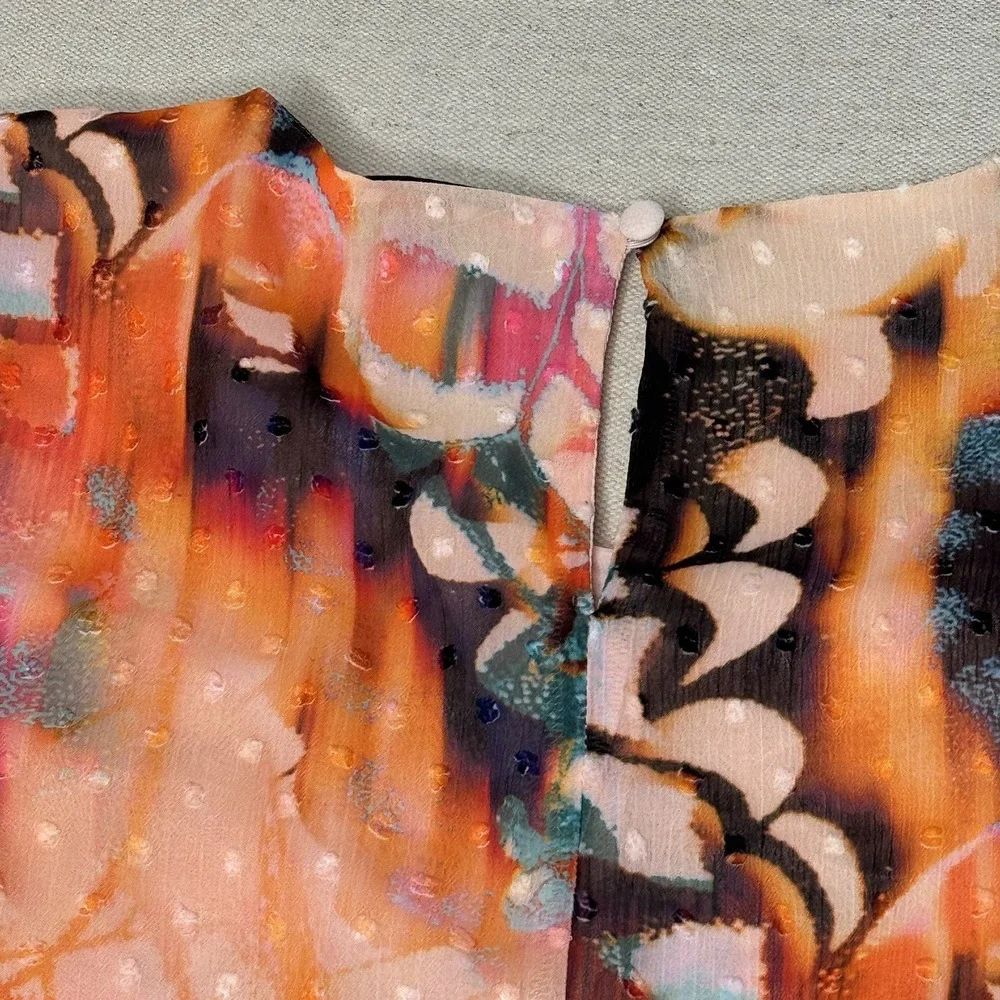 Torrid Women's Orange‎ Watercolor Blouse Long Sleeve Lined Size 00
